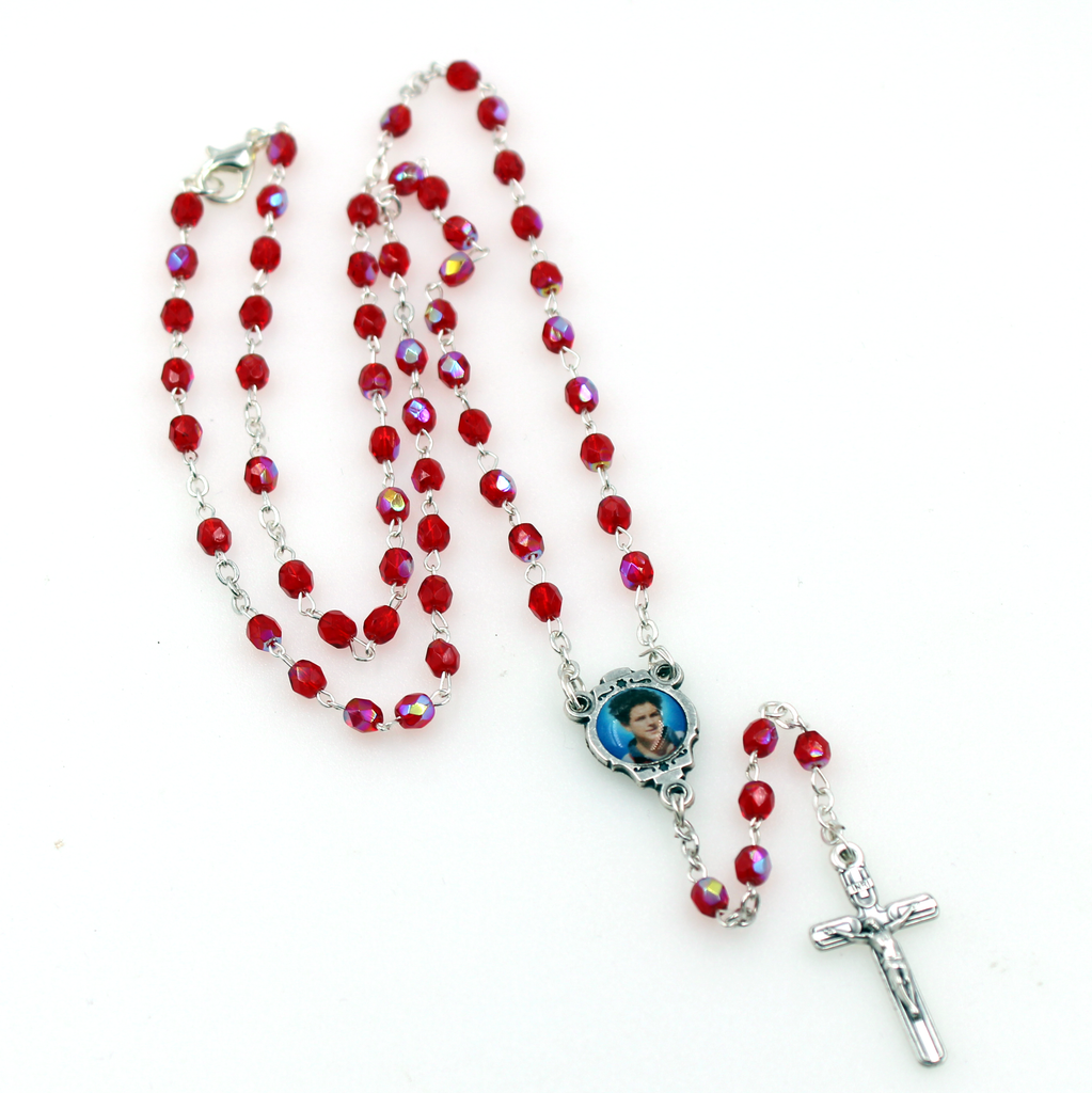 Red Crystal Rosary with Carlo Acutis Center