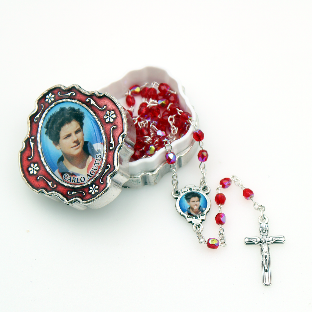 Red Crystal Rosary with Carlo Acutis Center