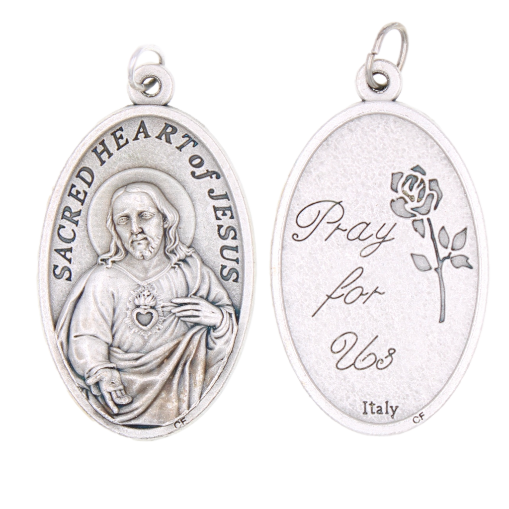 1 1/2 inch Sacred Heart / Virgin of Carmel Medal.. Made in Italy.