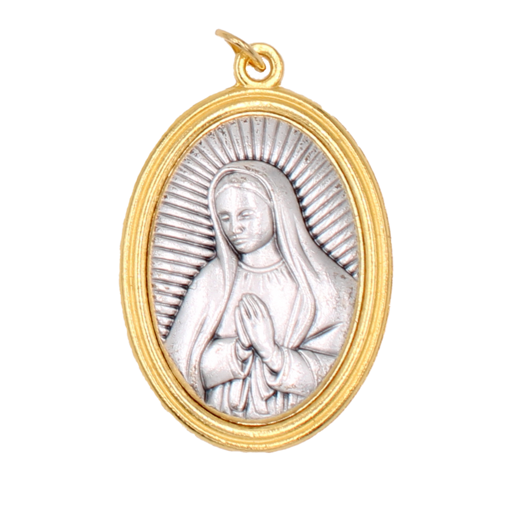 Lady of Guadalupe Gold and Silver Toned 1-1/2 inch Oval Medal Upper Half