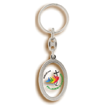 Jubilee Silver Tone Oval  keyring with multi color design