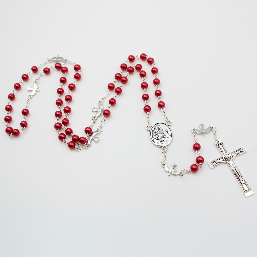6mm Glass Confirmation Rosary- Red