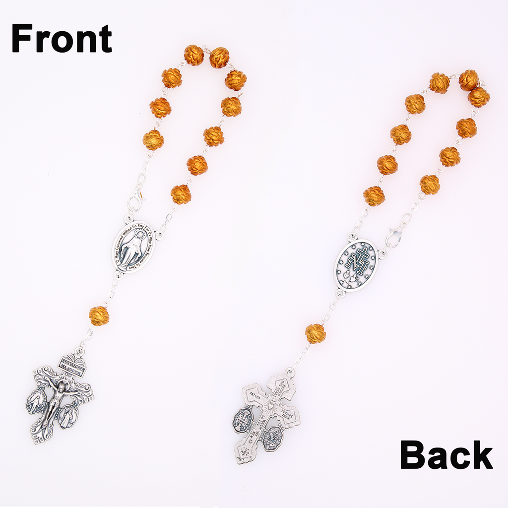8mm Rose Shaped Topaz Bead Decade Rosary with Pardon Cross