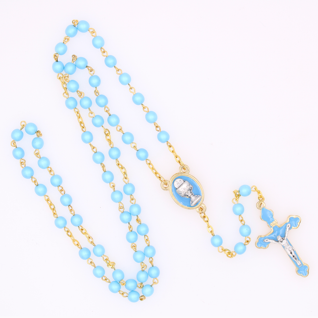 6mm Communion Rosary in Gold Tone with Matching Crucifix