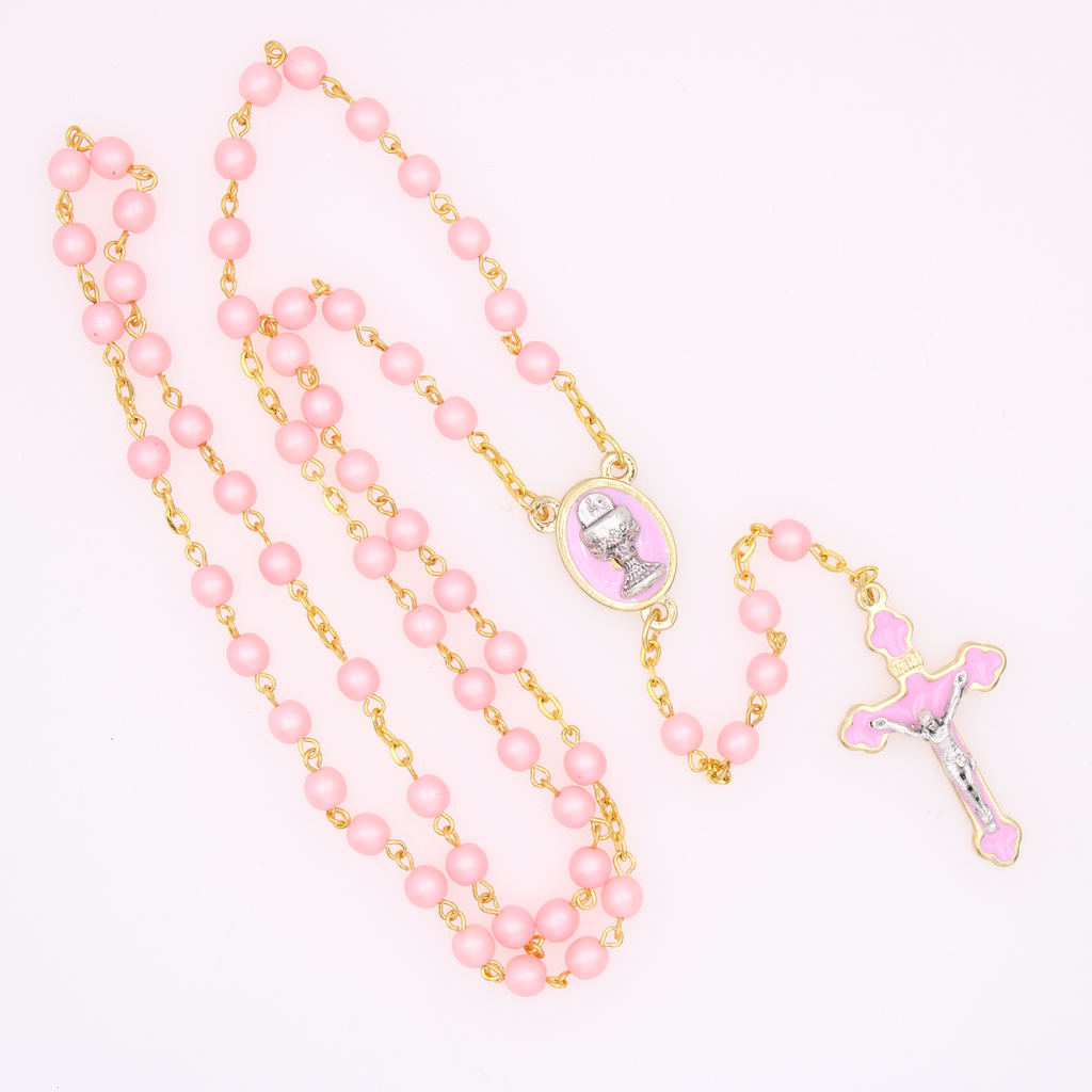 6mm Communion Rosary in Gold Tone with Matching Crucifix