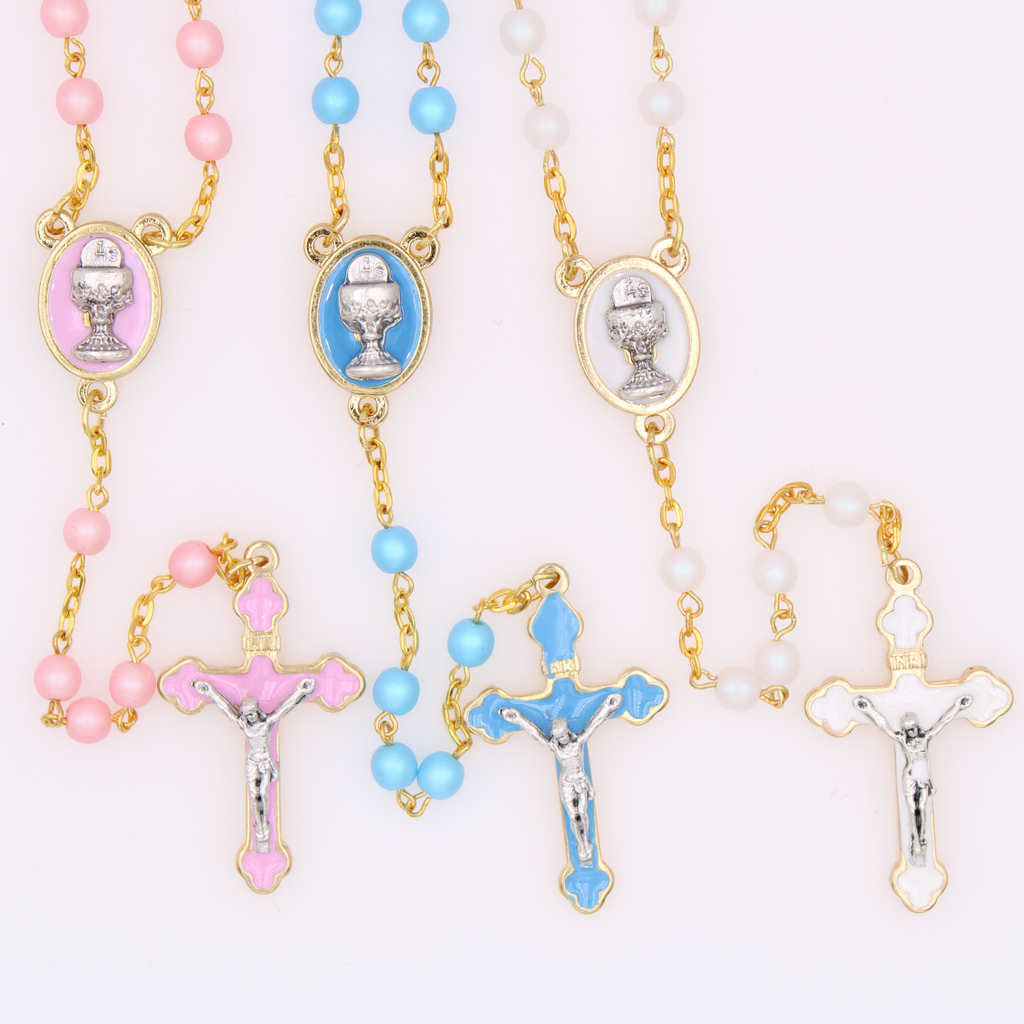 6mm Communion Rosary in Gold Tone with Matching Crucifix