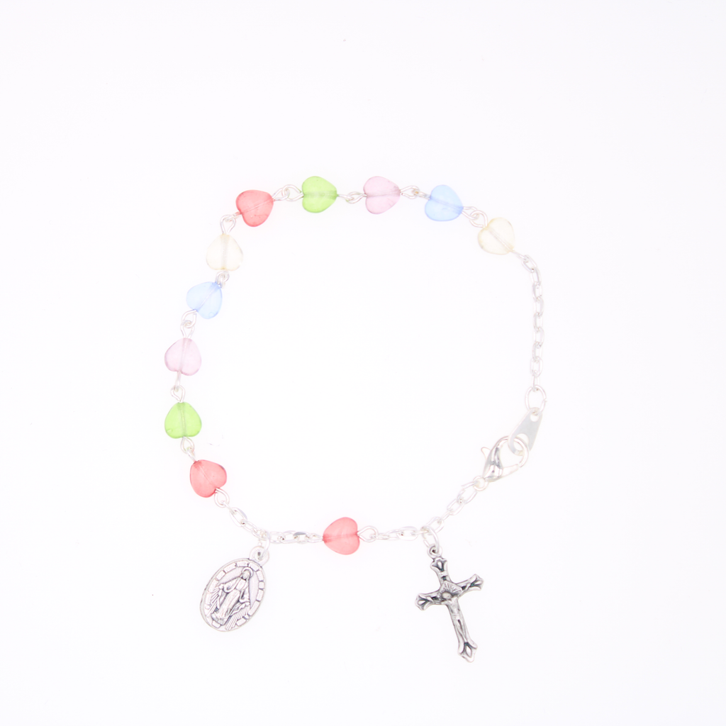 Heart Shaped Bead Bracelet with Crucifix and Miraculous Charm