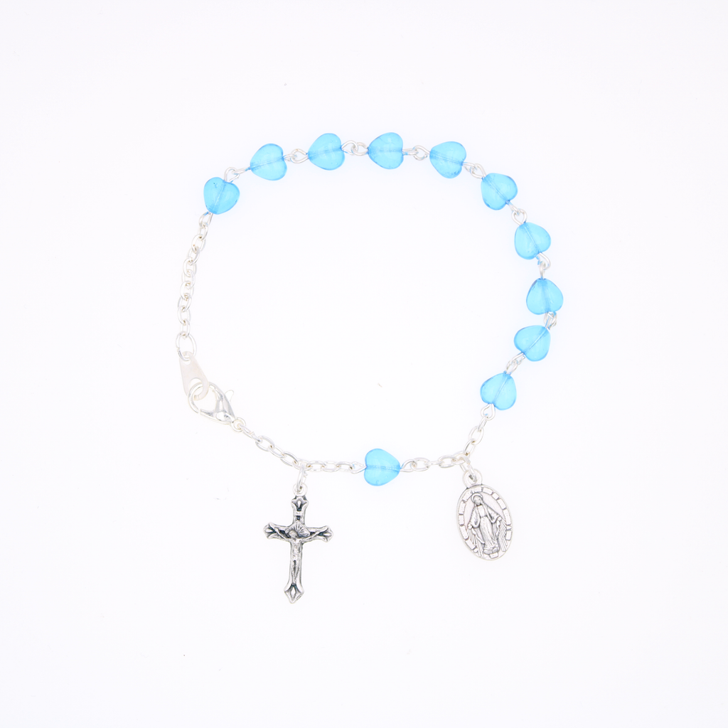Heart Shaped Bead Bracelet with Crucifix and Miraculous Charm