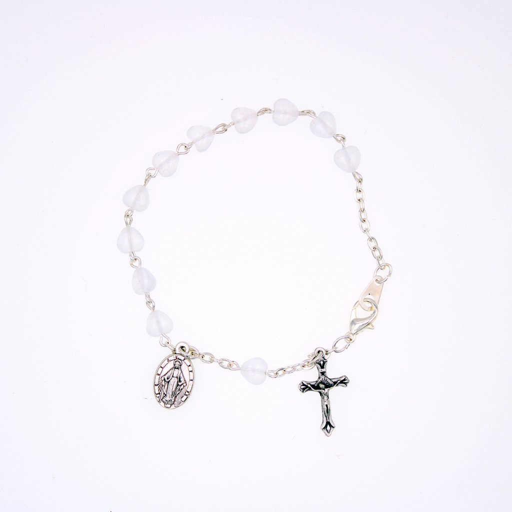Heart Shaped Bead Bracelet with Crucifix and Miraculous Charm