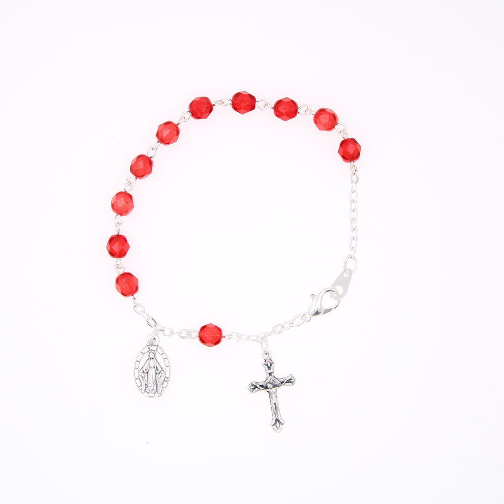 6mm Crystal Bead Bracelet with Crucifix and Miraculous Charm