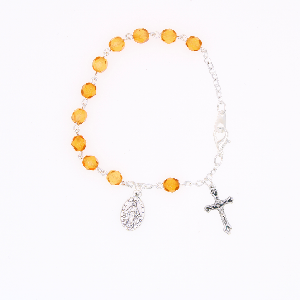 6mm Crystal Bead Bracelet with Crucifix and Miraculous Charm