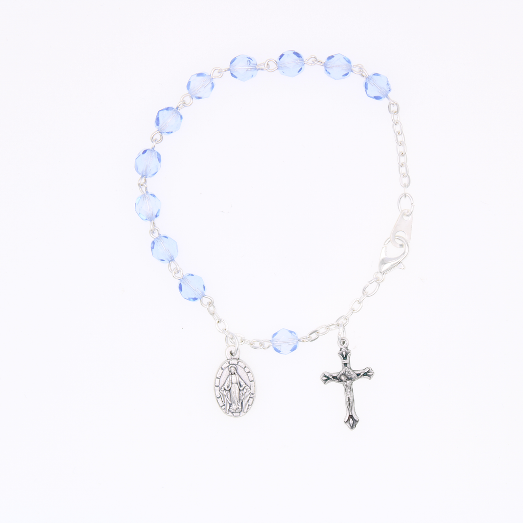 6mm Crystal Bead Bracelet with Crucifix and Miraculous Charm