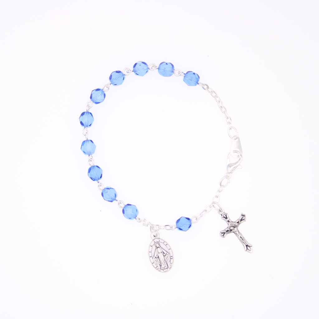 6mm Crystal Bead Bracelet with Crucifix and Miraculous Charm