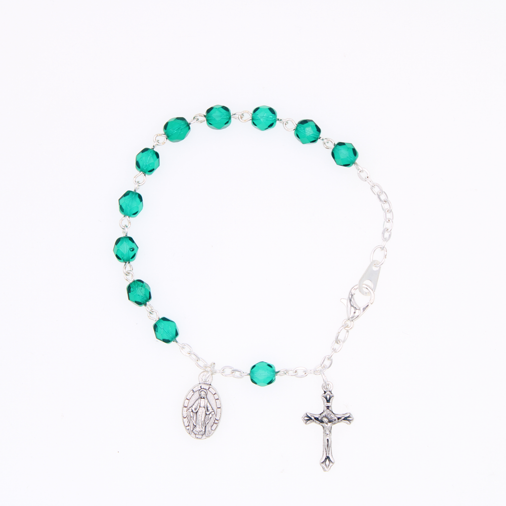 6mm Crystal Bead Bracelet with Crucifix and Miraculous Charm