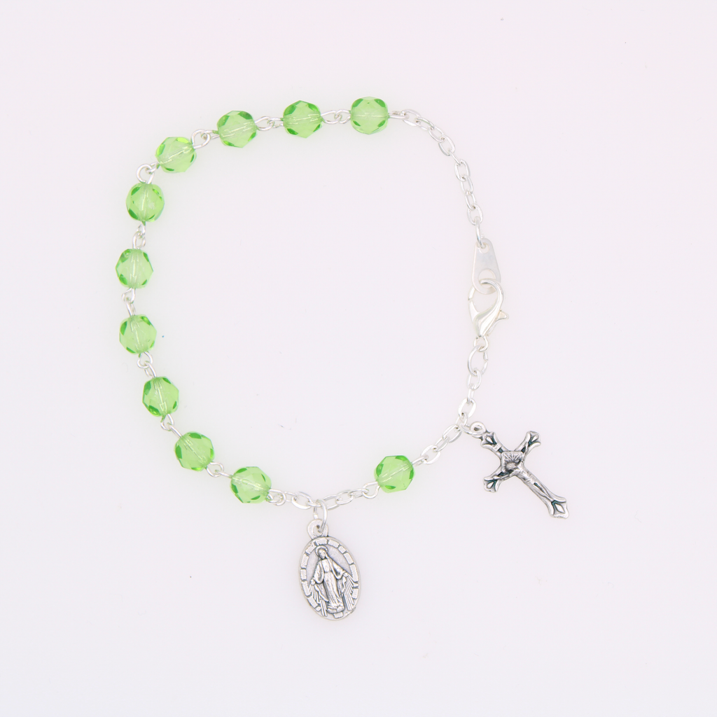 6mm Crystal Bead Bracelet with Crucifix and Miraculous Charm