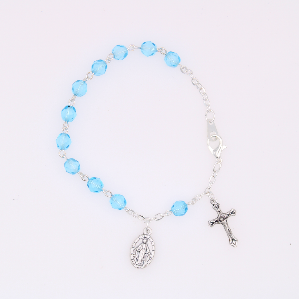 6mm Crystal Bead Bracelet with Crucifix and Miraculous Charm