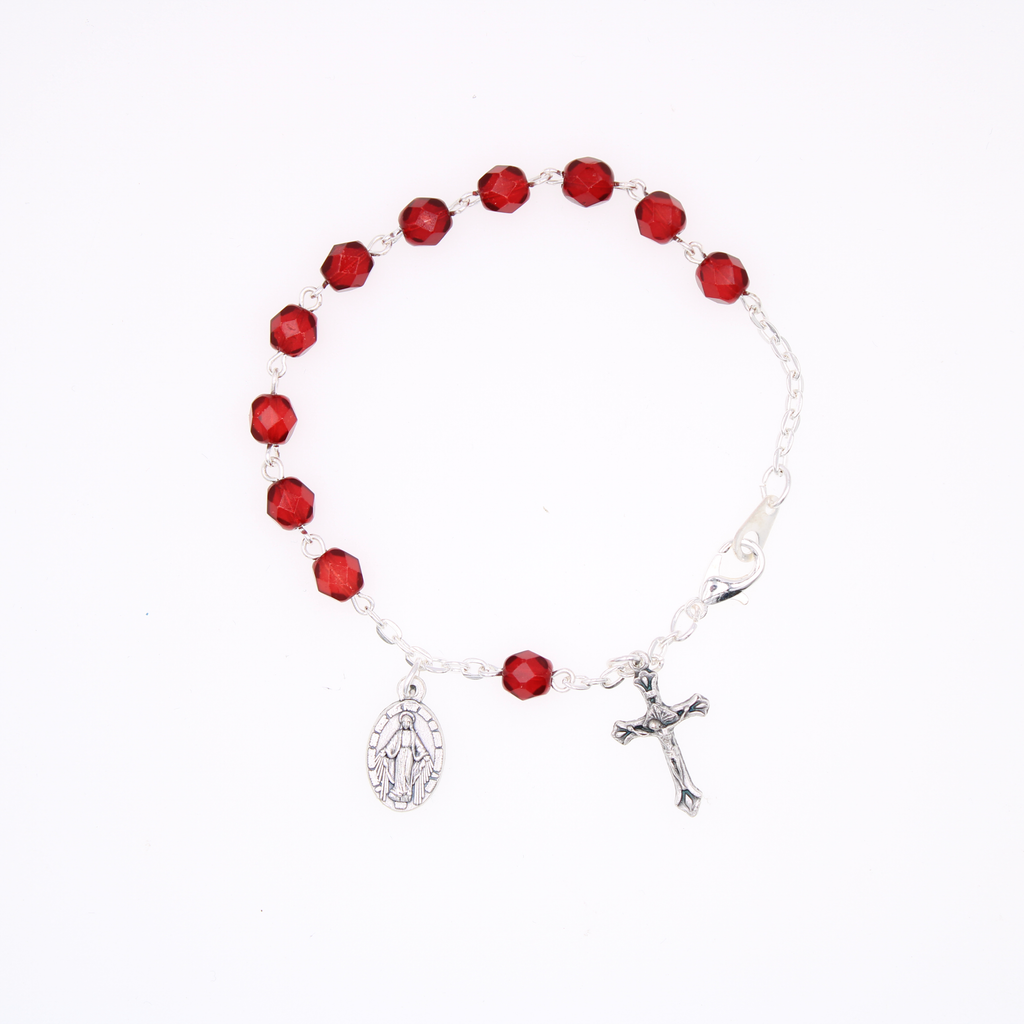 6mm Crystal Bead Bracelet with Crucifix and Miraculous Charm