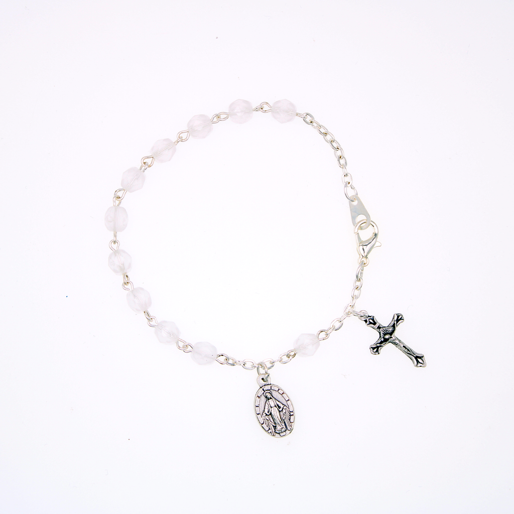 6mm Crystal Bead Bracelet with Crucifix and Miraculous Charm
