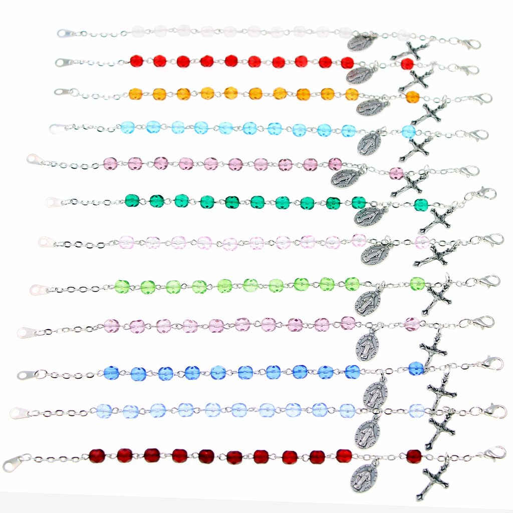 6mm Crystal Bead Bracelet with Crucifix and Miraculous Charm