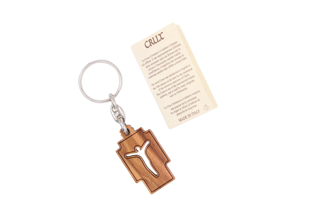 Sign of The Cross Wood Keychain