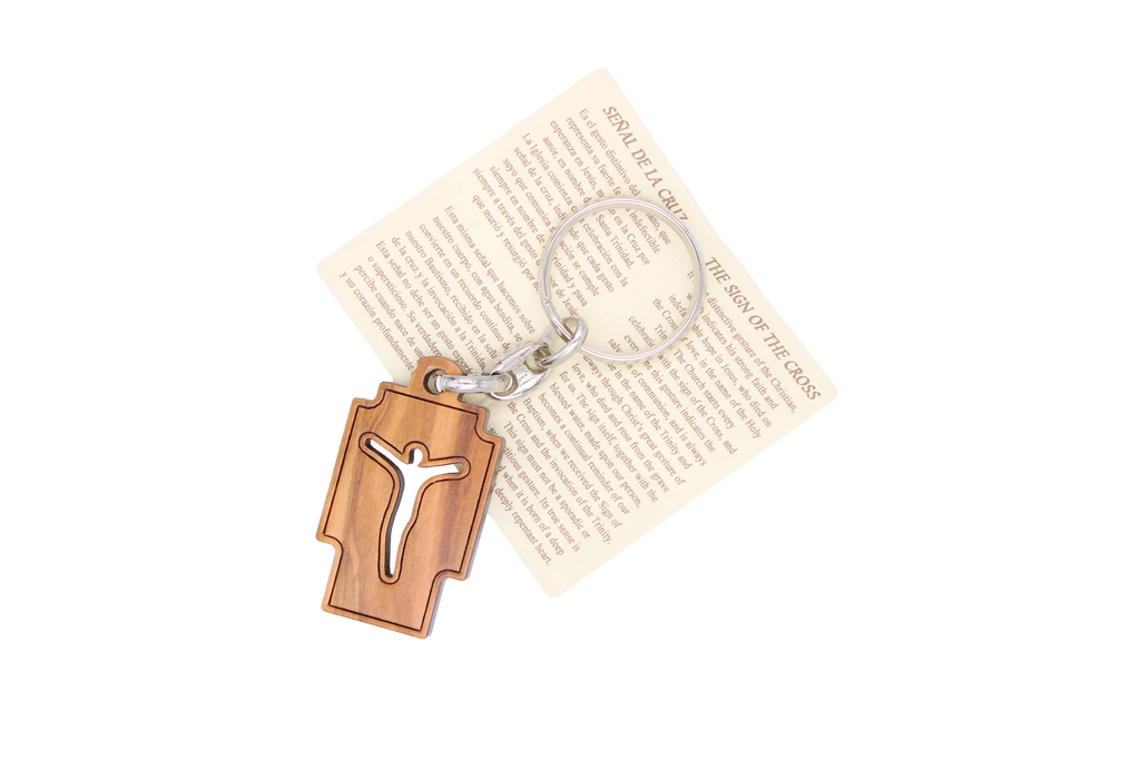 Sign of The Cross Wood Keychain