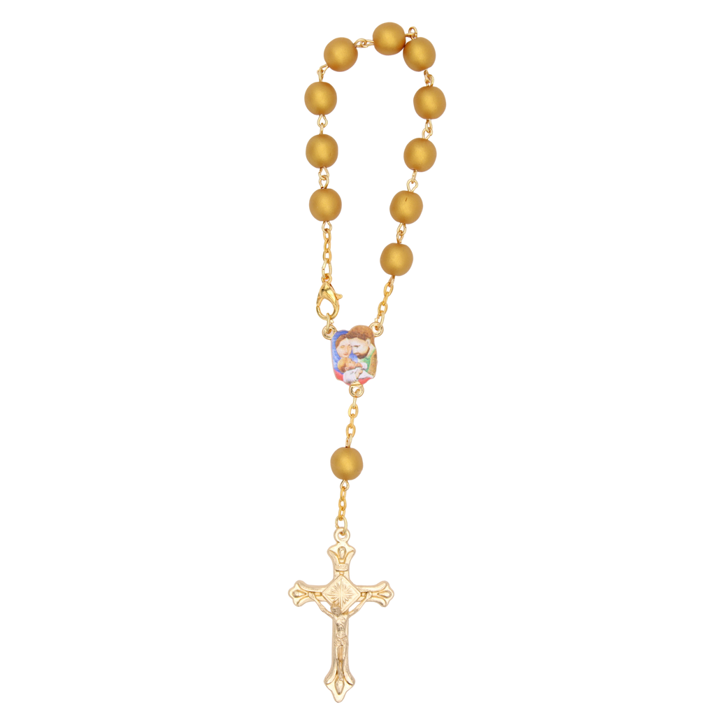 Round Matte Gold 8mm Bead Decade Rosary Full Color Center with Gold Tone Crucifix