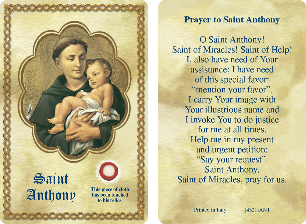 Saint Anthony Relic Card - Sold in Packs of 25