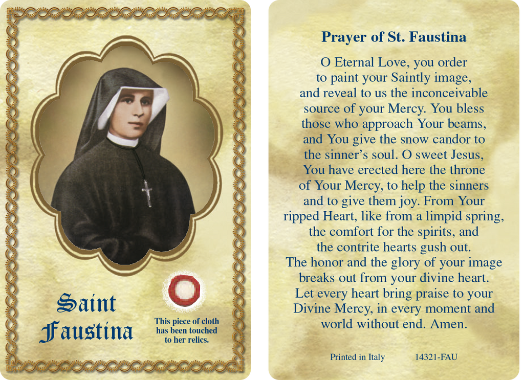 Saint Faustina Relic Card - Pack of 25