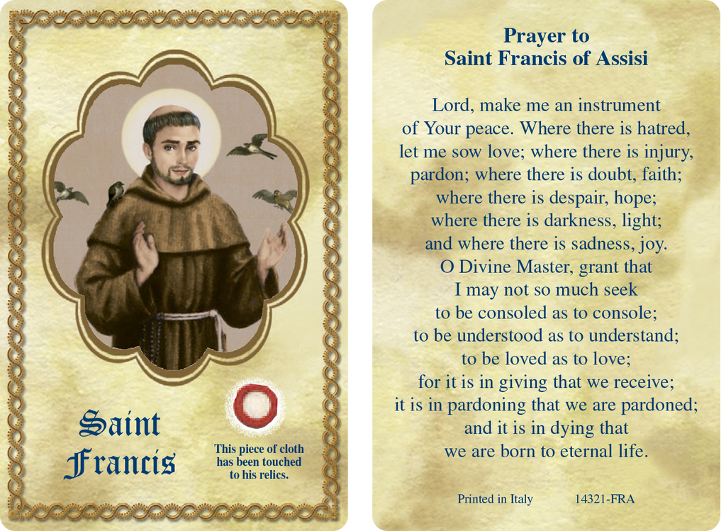 Saint Francis Relic Card - Pack of 25