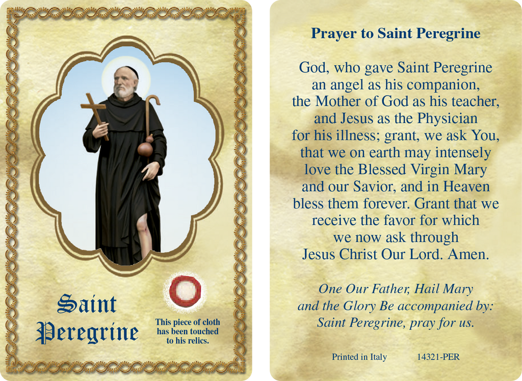 Saint Peregrine Third Class Relic Card - Pack of 25