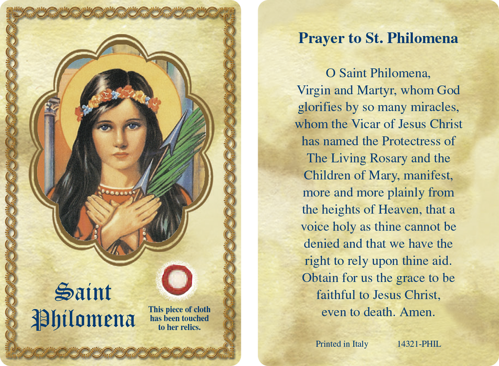Saint Philomena Third Class Relic Card - Pack of 25