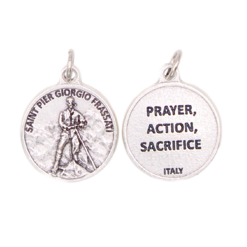 3/4 Inch Premium Round  Medal- Saint Pier Giorgio Frassati- Prayer, Action, Sacrifice