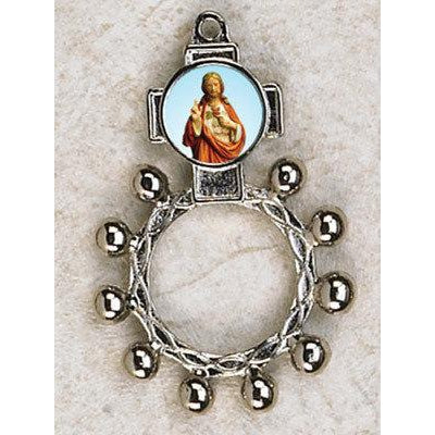 Sacred Heart - Finger Rosary - Graphic Silver Tone