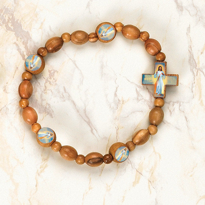 Divine Mercy Olive Wood stretch Bracelet - Pack of 6