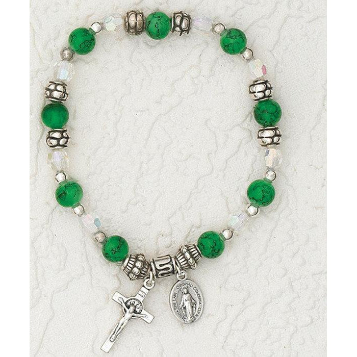 Imitation Emerald - Italian Birthstone Stretch Bracelet 6 mm - Pack of 4