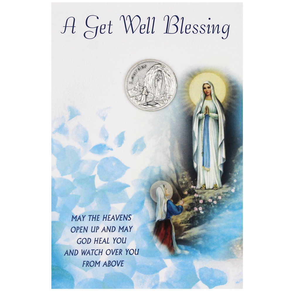 Get Well soon - Lady of Lourdes Card with Removable Token - Pack of 6