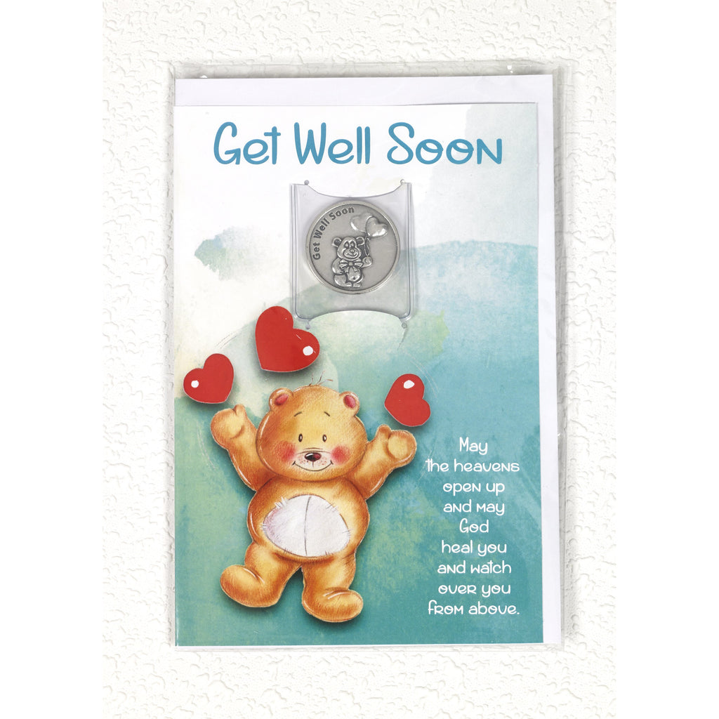 Teddy Bear Get Well soon Card with Removable Token - Pack of 6