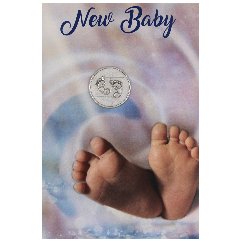 New Baby Greeting Card with Removable Pocket Token and Envelope