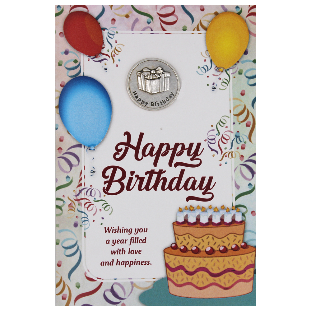 Happy Birthday Greeting Card with Removable Pocket Token and Envelope