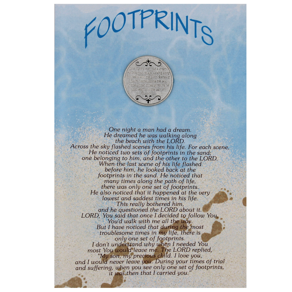 Footprints in the Sand Greeting Card with Removable Pocket Token and Envelope