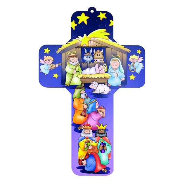 Cross with Nativity and Blue Angels