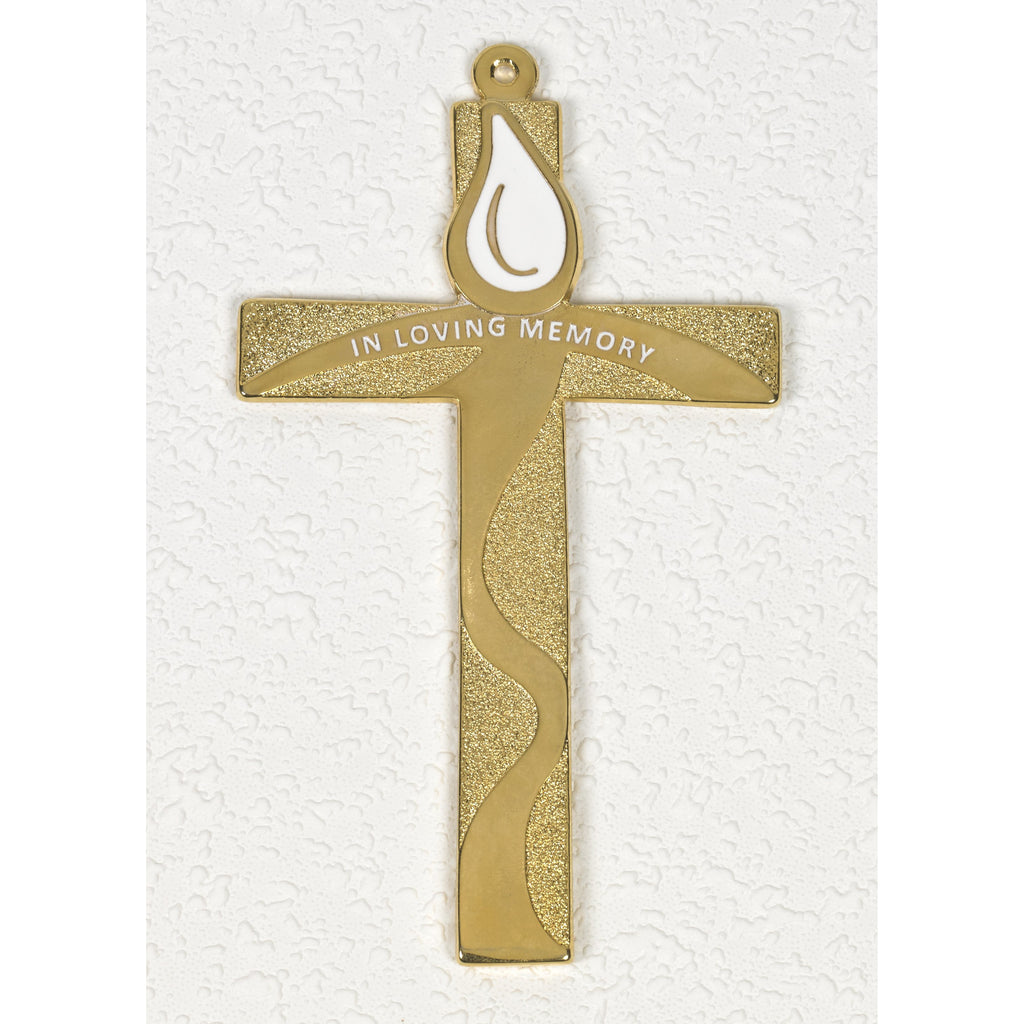 5-1/2 inch In Loving Memory Gold Tone Memorial Cross with/without Corpus
