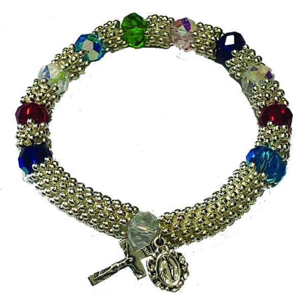 Silver-tone and Multi-color Crystal Stretch Bracelet