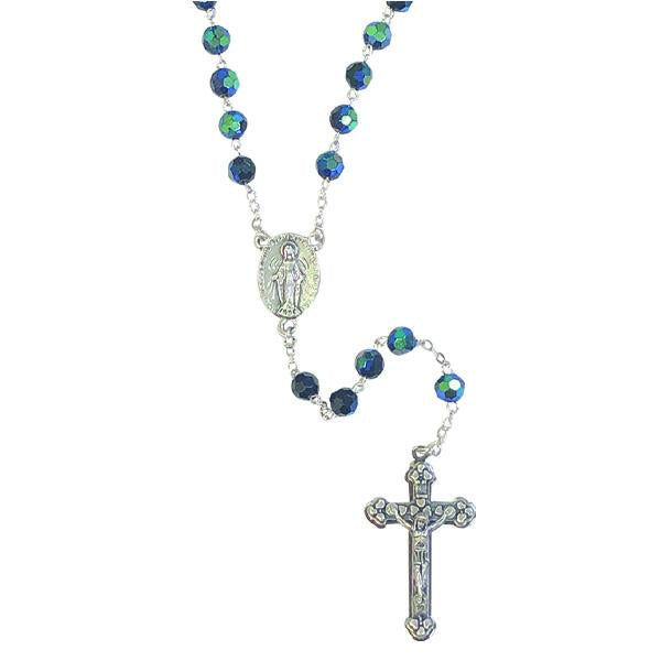 AB Crystal Rosary with Miraculous Medal Center and Silver-tone Crucifix - Black