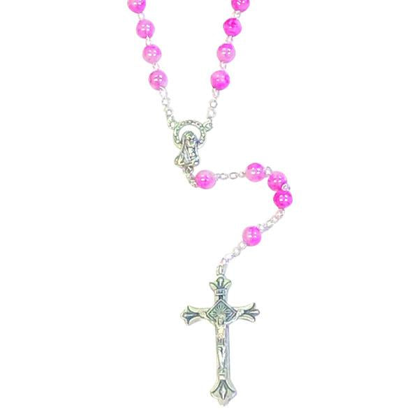 Imitation Glass Rosary - Marbled Pink