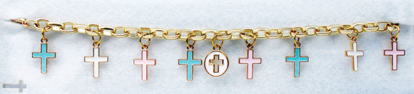 Gold-tone Enameled Cross Charm Bracelet