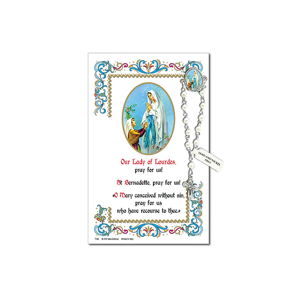 Decade Rosary Pin on Decorative Parchment Paper - Lourdes