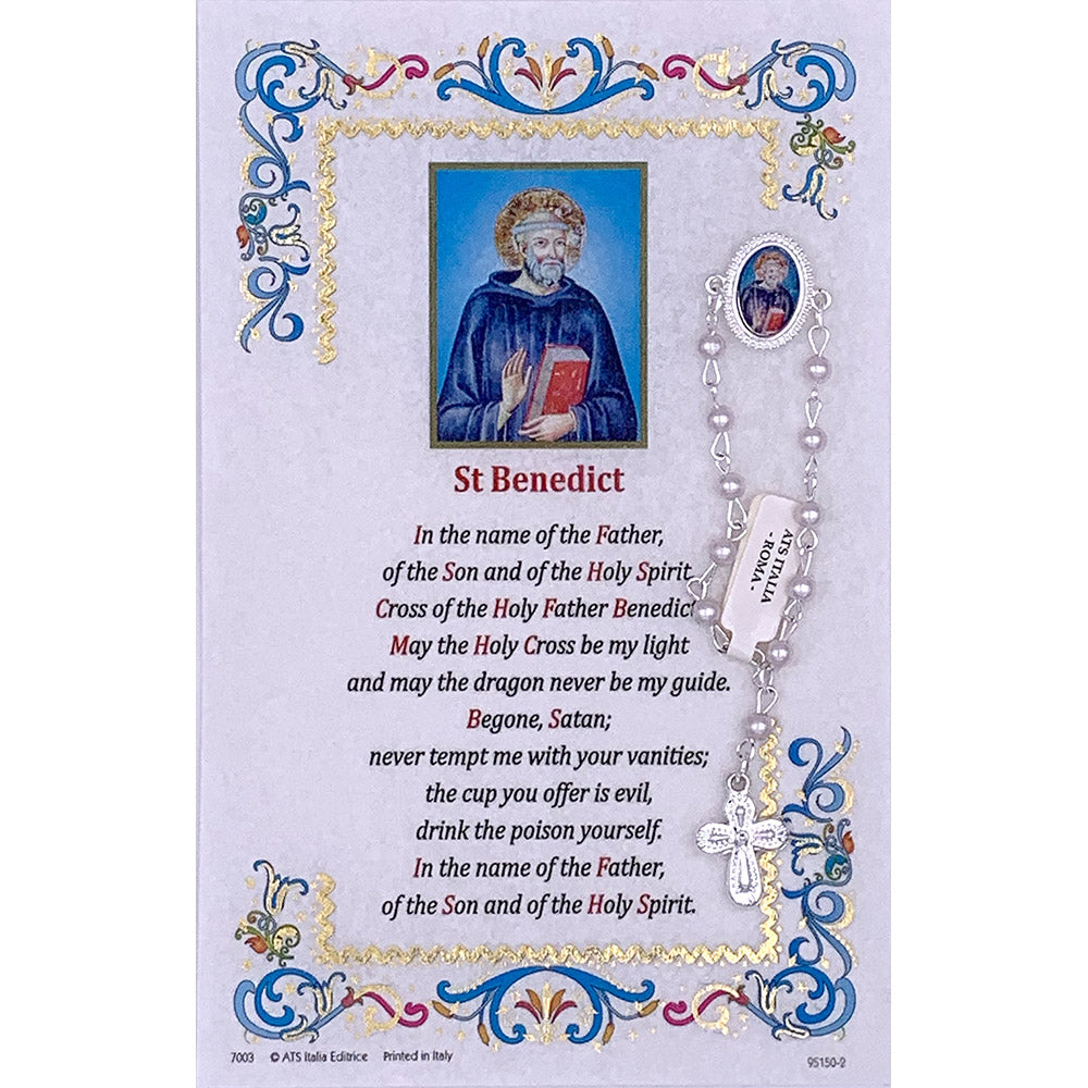 Decade Rosary Pin on Decorative Parchment Paper - Saint Benedict