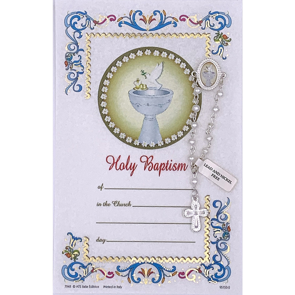 Decade Rosary Pin on Decorative Parchment Paper - Blue Baptism