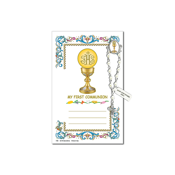 Decade Rosary Pin on Decorative Parchment Paper - Communion Chalice